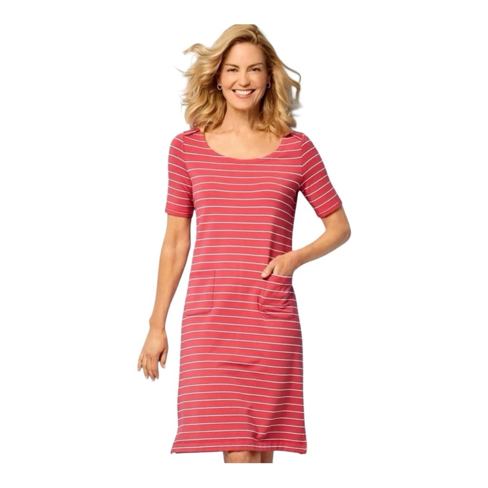 🌸2/$20 T by Talbots Women's Patch Pocket Stripe Dress- Scoop-Neck Size M - Picture 1 of 9